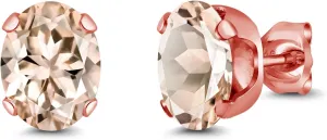 Gem Stone King 2.00 Ct Oval 8x6mm Peach Morganite 18K Rose Gold Plated Silver Stud Earrings For Women Men