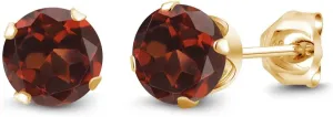 Gem Stone King 2.00 Ct Round Red Garnet 18K Yellow Gold Plated Silver 4-prong Stud Earrings For Women Men 6mm