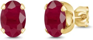 Gem Stone King 2.04 Ct Oval 7x5mm Red Ruby 18K Yellow Gold Plated Silver Stud Earrings For Women Men