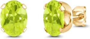 Gem Stone King 2.20 Ct 8x6mm Yellow Lemon Quartz 18K Yellow Gold Plated Silver Stud Earrings For Women Men