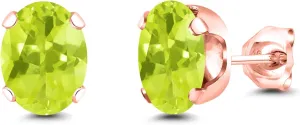Gem Stone King 2.20 Ct Oval 8x6mm Yellow Lemon Quartz 18K Rose Gold Plated Silver Stud Earrings For Women Men