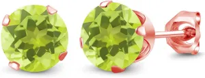 Gem Stone King 2.40 Ct Round 7mm Yellow Lemon Quartz 18K Rose Gold Plated Silver Stud Earrings For Women Men