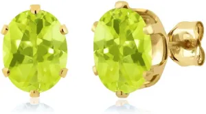 Gem Stone King 2.70 Ct 8x6mm Yellow Lemon Quartz 18K Yellow Gold Plated Silver Stud Earrings For Women Men