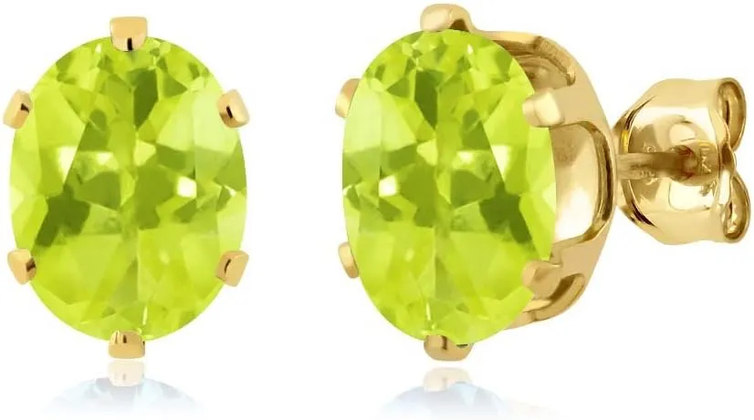 Gem Stone King 2.70 Ct 8x6mm Yellow Lemon Quartz 18K Yellow Gold Plated Silver Stud Earrings For Women Men