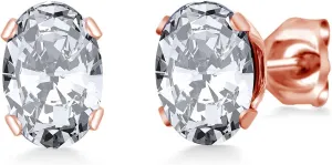 Gem Stone King 3.00 Ct Oval 7x5mm White Zirconia Brass Rose Gold Plated Brass Stud Earrings For Women Men