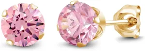 Gem Stone King 3.00 Ct Round 6mm Pink Zirconia 18K Yellow Gold Plated Silver Stud Earrings For Women Men