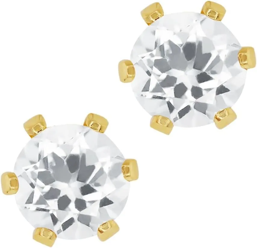 Gem Stone King 3.00 Ct Round White Cubic Zirconia Gold Plated 6-prong Stud Earrings For Women Men 6mm