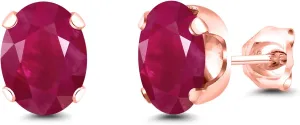 Gem Stone King 3.20 Ct Oval 8x6mm Red Ruby 18K Rose Gold Plated Silver Stud Earrings For Women Men