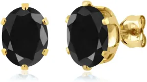 Gem Stone King 3.32 Ct Oval 8x6mm Black Sapphire 18K Yellow Gold Plated Silver Stud Earrings For Women Men