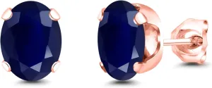 Gem Stone King 3.60 Ct Oval 8x6mm Blue Sapphire 18K Rose Gold Plated Silver Stud Earrings For Women Men