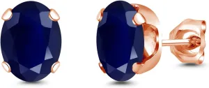 Gem Stone King 3.60 Ct Oval 8x6mm Blue Sapphire Brass Rose Gold Plated Brass Stud Earrings For Women Men