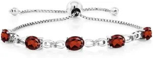 Gem Stone King 7X5MM Oval Cut Gemstone Birthstone and Accent Lab Grown Diamond Tennis Bracelet For Women In 925 Sterling Silver | Adjustable Bolo Bracelet For Women | Easy-On Easy-Off