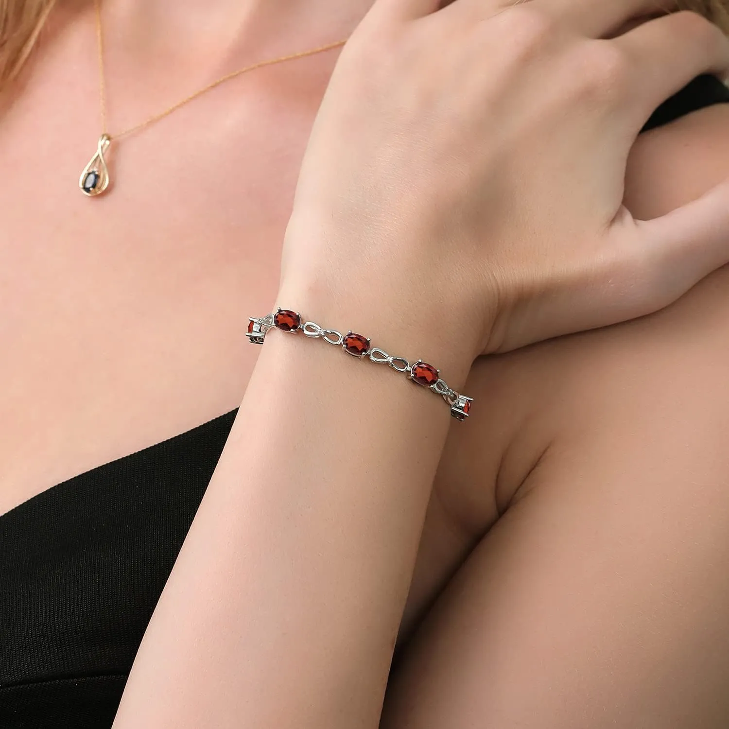 Gem Stone King 7X5MM Oval Cut Gemstone Birthstone and Accent Lab Grown Diamond Tennis Bracelet For Women In 925 Sterling Silver | Adjustable Bolo Bracelet For Women | Easy-On Easy-Off