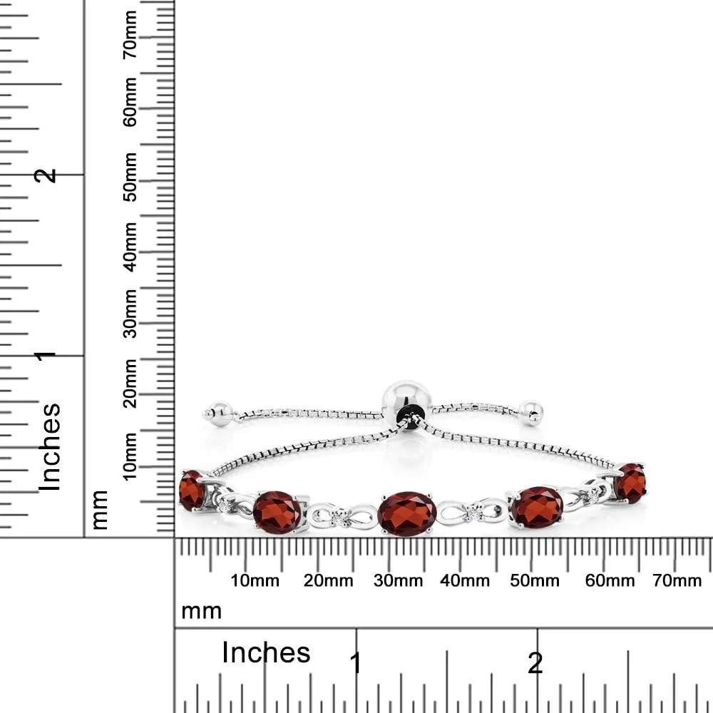 Gem Stone King 7X5MM Oval Cut Gemstone Birthstone and Accent Lab Grown Diamond Tennis Bracelet For Women In 925 Sterling Silver | Adjustable Bolo Bracelet For Women | Easy-On Easy-Off