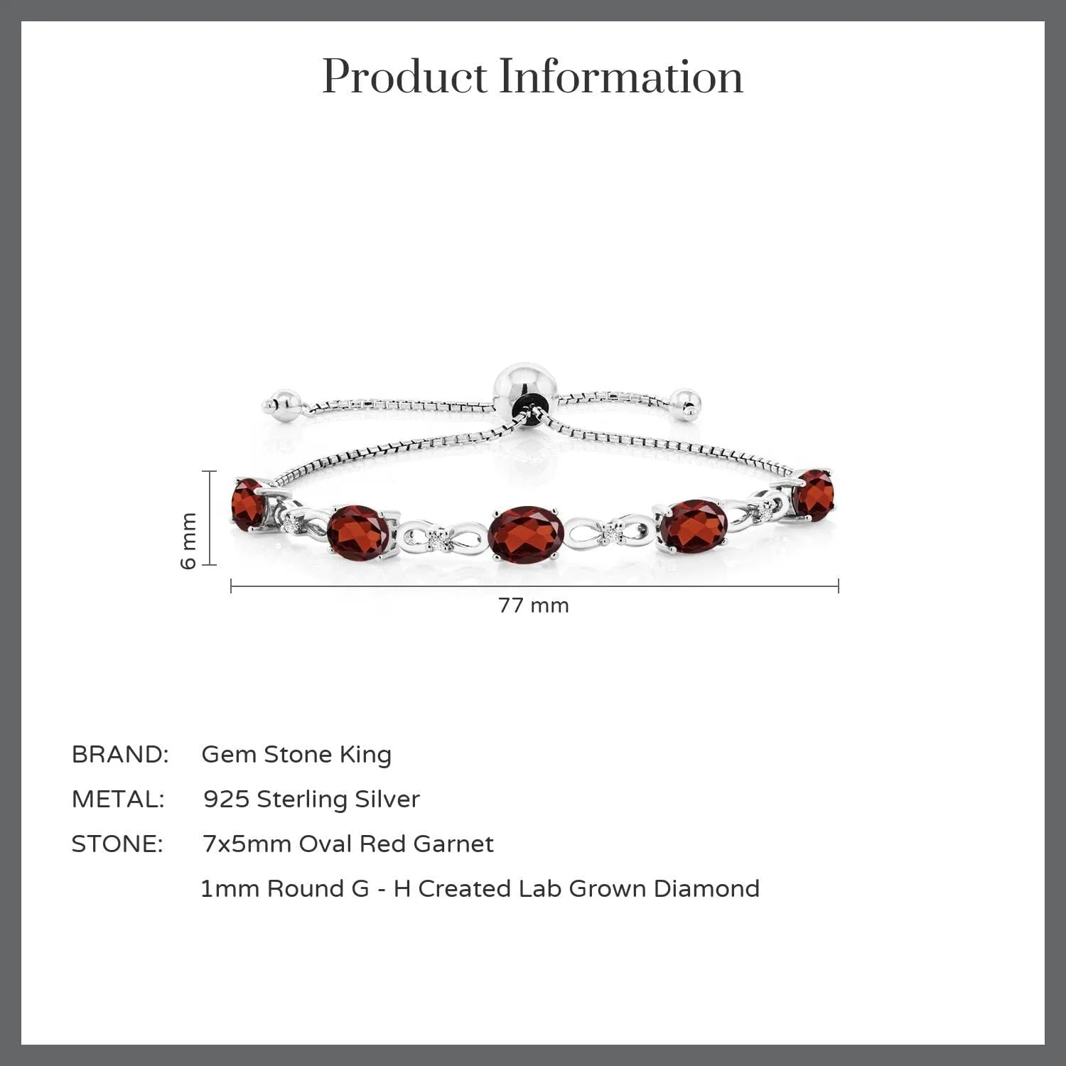 Gem Stone King 7X5MM Oval Cut Gemstone Birthstone and Accent Lab Grown Diamond Tennis Bracelet For Women In 925 Sterling Silver | Adjustable Bolo Bracelet For Women | Easy-On Easy-Off
