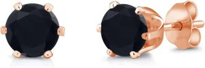 Gem Stone King Black Onyx Rose Gold Plated Stud Earrings For Women Men | 1.40 Cttw | Gemstone December Birthstone | Round 6MM