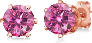 Gem Stone King Brass Rose Gold Plated Brass Stud Earrings For Women Men Pink Round Moissanite (1.60 Cttw)