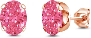 Gem Stone King Brass Rose Gold Plated Brass Stud Earrings For Women Men Set with Fancy Pink Zirconia