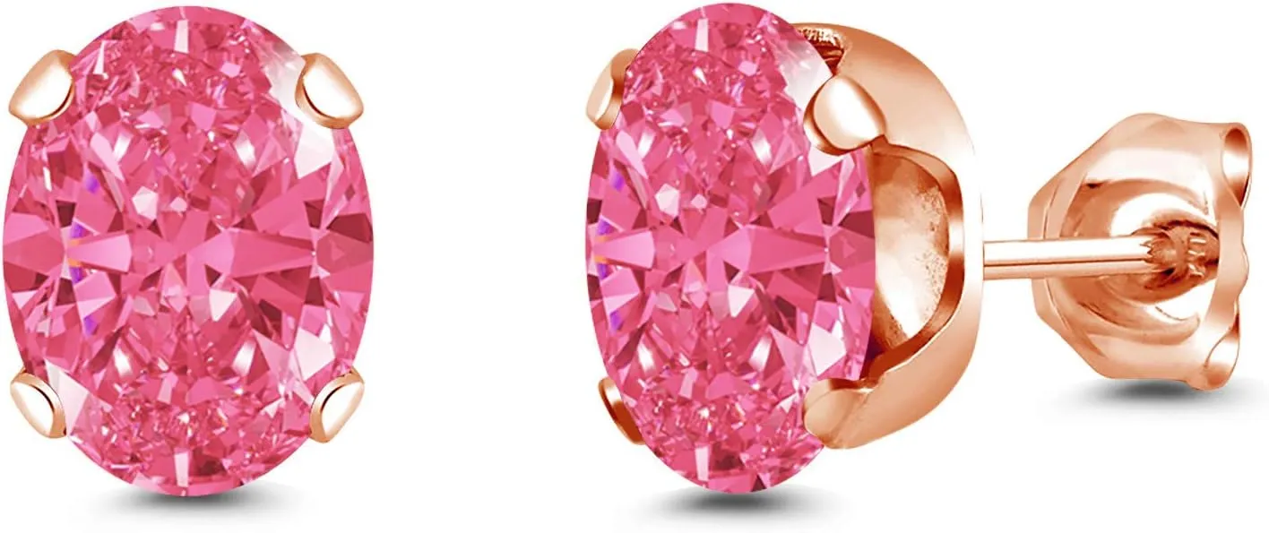 Gem Stone King Brass Rose Gold Plated Brass Stud Earrings For Women Men Set with Fancy Pink Zirconia