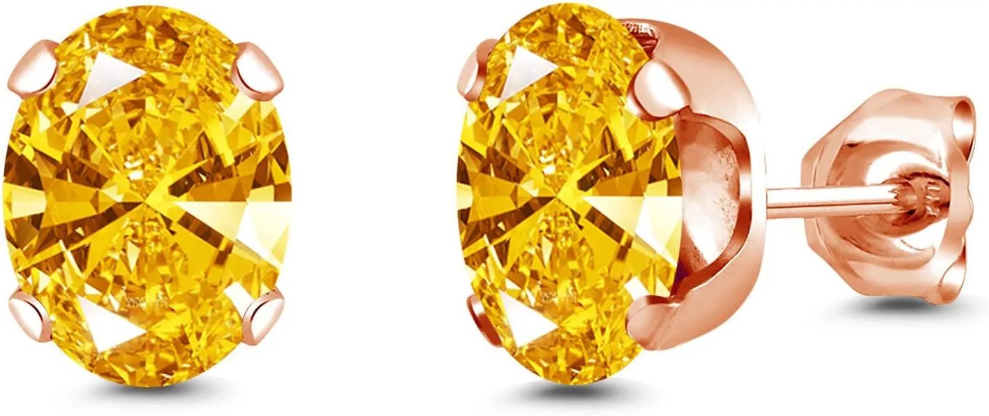 Gem Stone King Brass Rose Gold Plated Brass Stud Earrings For Women Men Set with Golden Yellow Zirconia