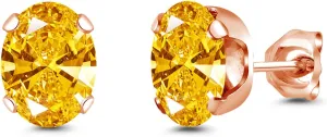 Gem Stone King Brass Rose Gold Plated Brass Stud Earrings For Women Men Set with Golden Yellow Zirconia