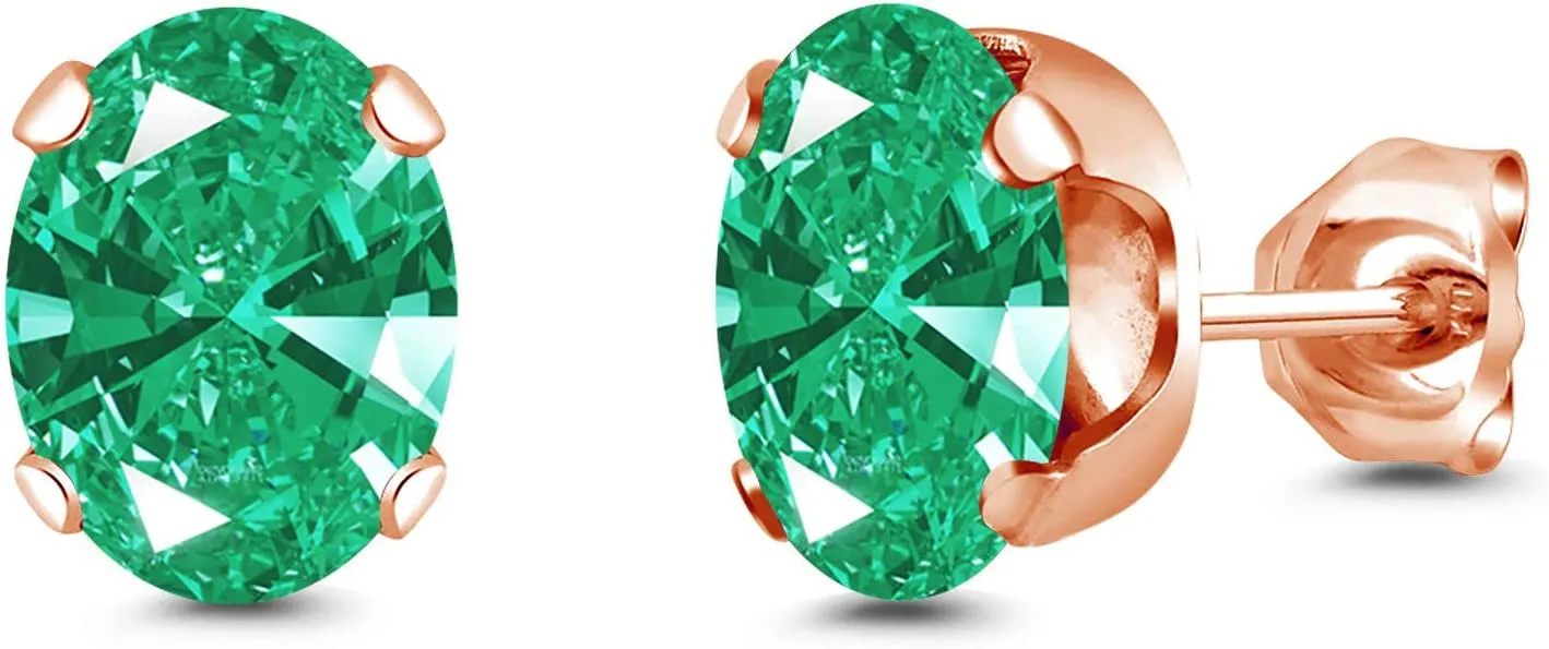 Gem Stone King Brass Rose Gold Plated Brass Stud Earrings For Women Men Set with Green Zirconia