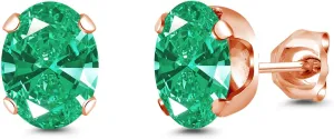 Gem Stone King Brass Rose Gold Plated Brass Stud Earrings For Women Men Set with Green Zirconia