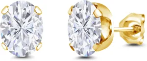 Gem Stone King Brass Yellow Gold Plated Brass Stud Earrings For Women Men Oval Moissanite (3.00 Cttw)