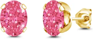 Gem Stone King Brass Yellow Gold Plated Brass Stud Earrings For Women Men Set with Fancy Pink Zirconia