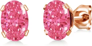 Gem Stone King Fancy Pink 18K Rose Gold Plated Silver Stud Earrings Set For Women Men with Zirconia