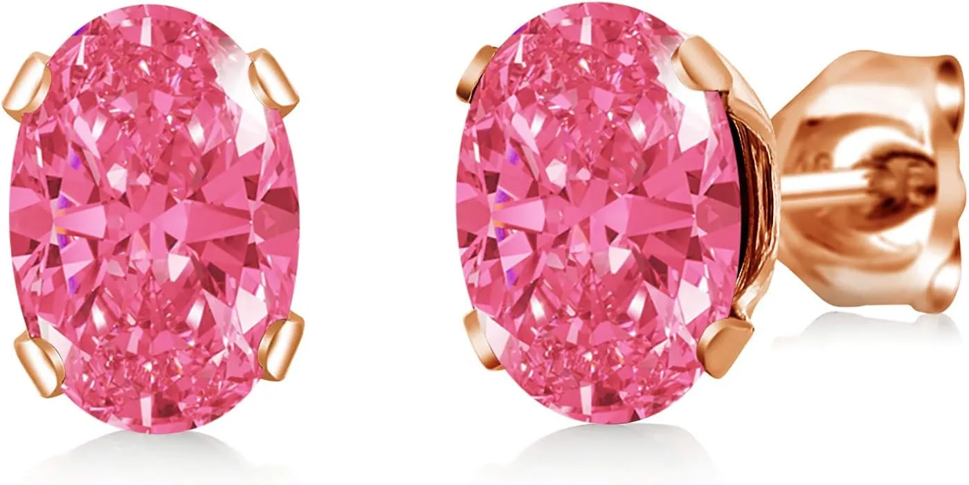 Gem Stone King Fancy Pink 18K Rose Gold Plated Silver Stud Earrings Set For Women Men with Zirconia