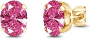 Gem Stone King Pink 18K Yellow Gold Plated Silver Stud Earrings Set For Women Men with Zirconia