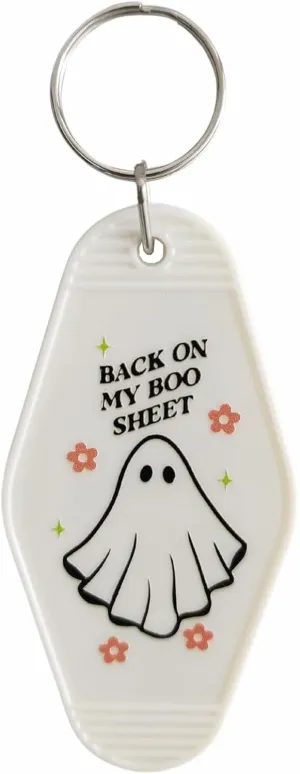 Ghost Keychain Hotel Key Ring Back On My Boo Sheet Retro Funny Accesories for Women Men Vintage Motel Travel