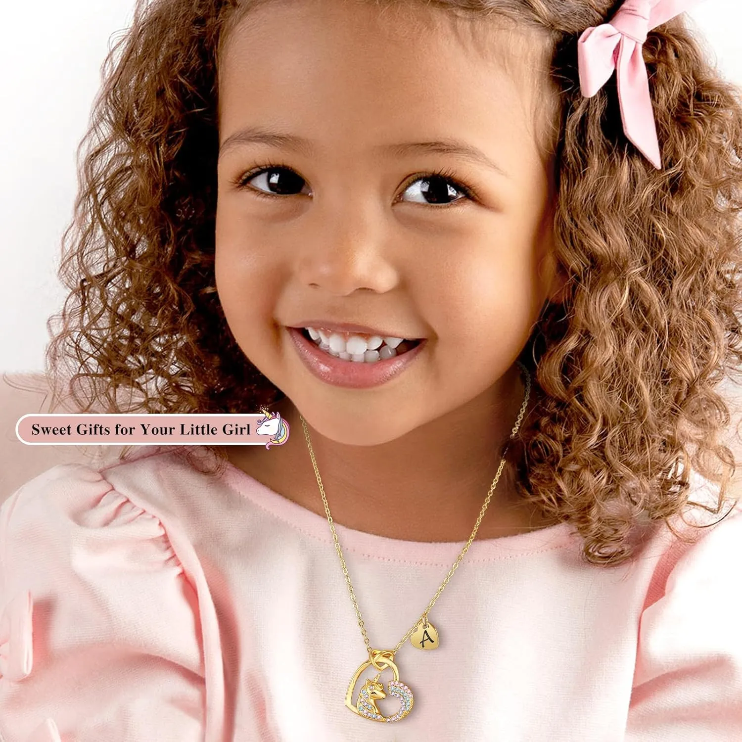 Gifts for Girls Kids, Initial Unicorns Necklace for Girl Teens Initial Heart Pendant, Girls' Birthday, Christmas Gift