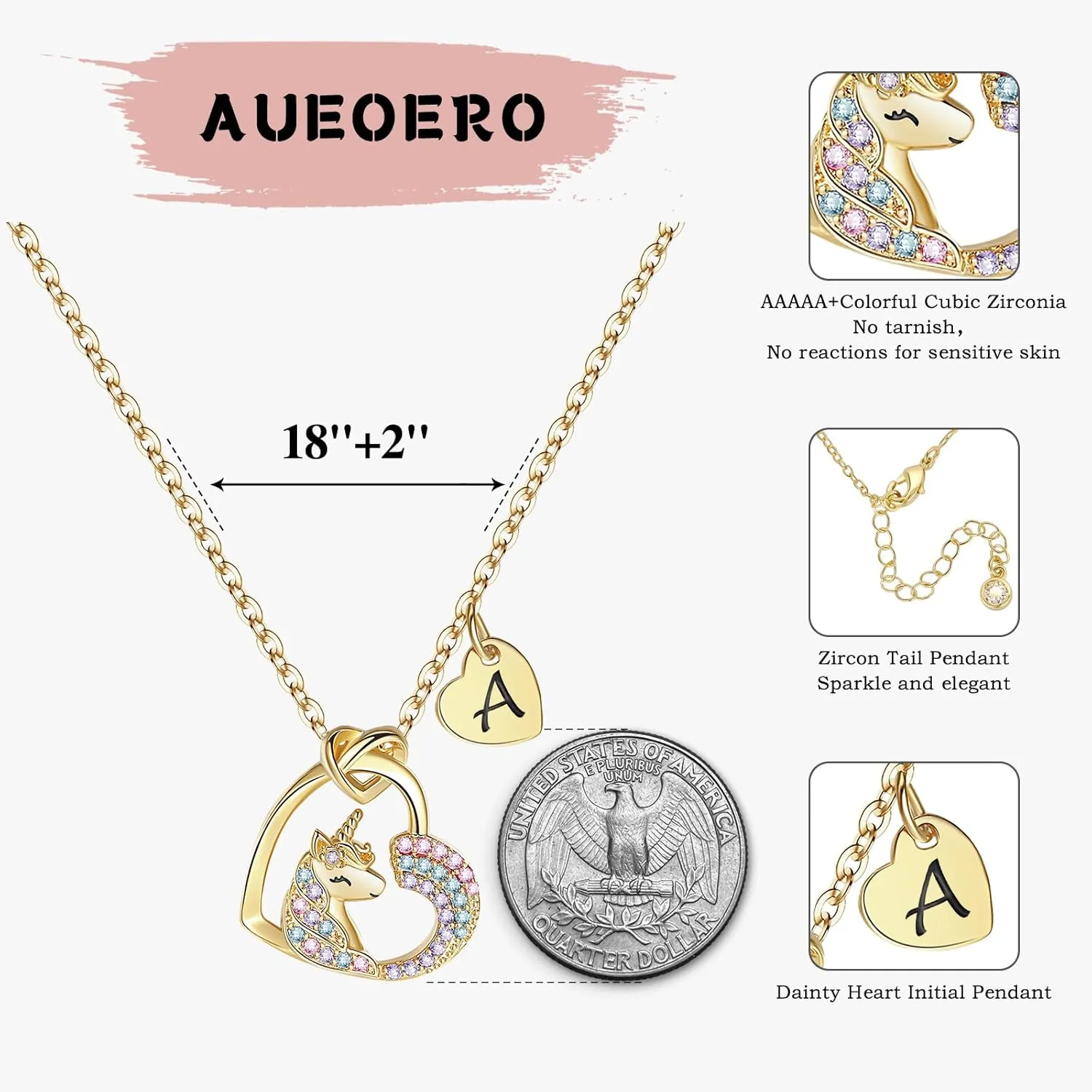Gifts for Girls Kids, Initial Unicorns Necklace for Girl Teens Initial Heart Pendant, Girls' Birthday, Christmas Gift