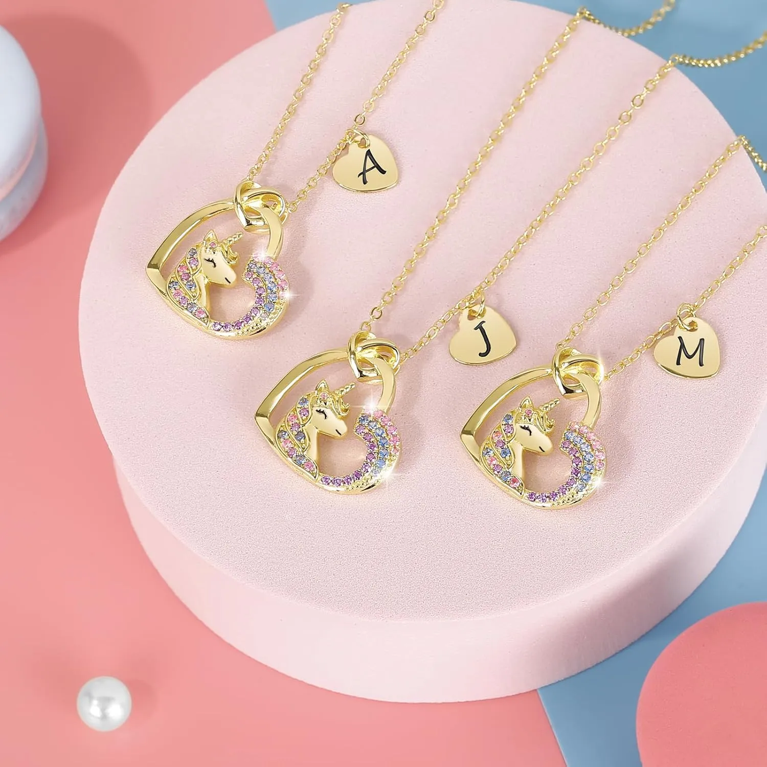Gifts for Girls Kids, Initial Unicorns Necklace for Girl Teens Initial Heart Pendant, Girls' Birthday, Christmas Gift
