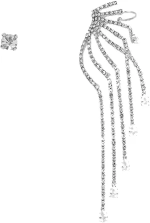 Glass Stones Ear Cuff Tassel Earrings Women Rhinestone Wrap Stud Clip Earrings