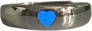 Glow In Dark Ring Luminous Blue Pink Light Love Heart Ring Couples Hers Silver Color Jewelry Adjustable Size Gift Fashion Rings
