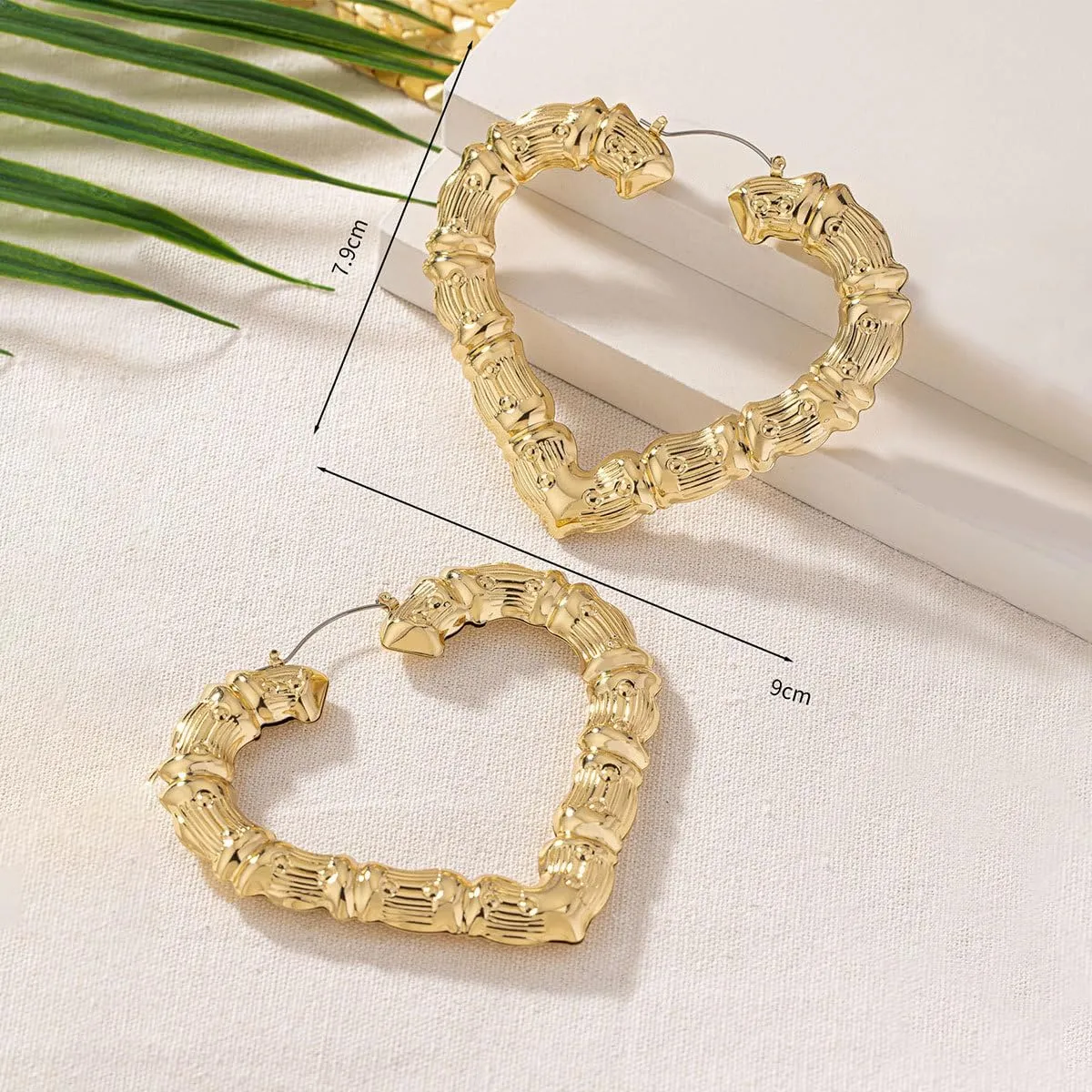 Gold Bamboo Hoop Earrings - Large Chunky Bamboo Hoops for Women - 90s Hip-hop Statement Jewelry