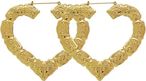 Gold Bamboo Hoop Earrings - Large Chunky Bamboo Hoops for Women - 90s Hip-hop Statement Jewelry