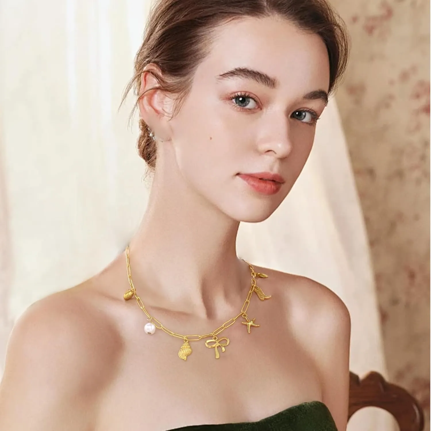 Gold Butterfly Necklace for Women, Dainty Color Cubic Zircon Stereo Butterfly Pendant Necklace