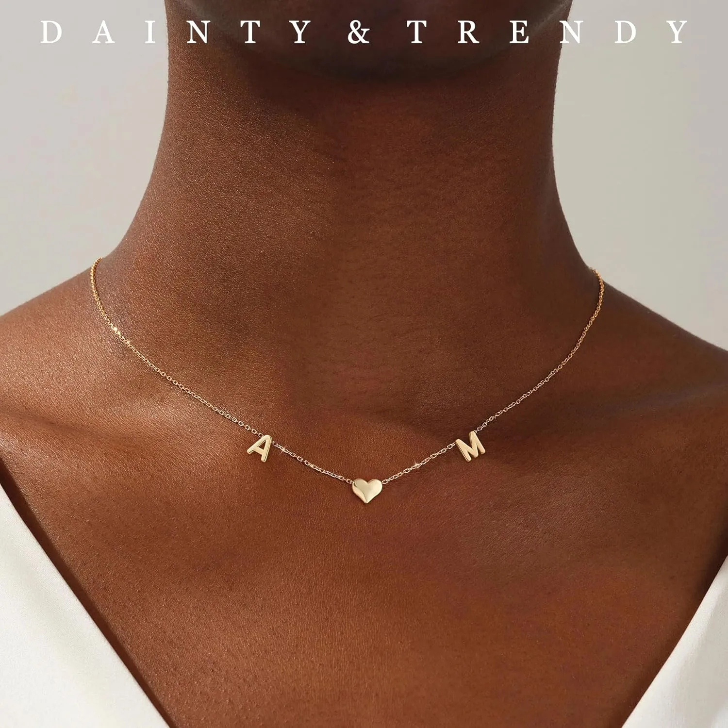 Gold Heart Initial Necklaces for Women 14K Gold Plated Dainty Heart A-Z Letter Pendant Necklace Cute Personalized Initial Letter Name Necklace Gold Jewelry Birthday Gifts for Women