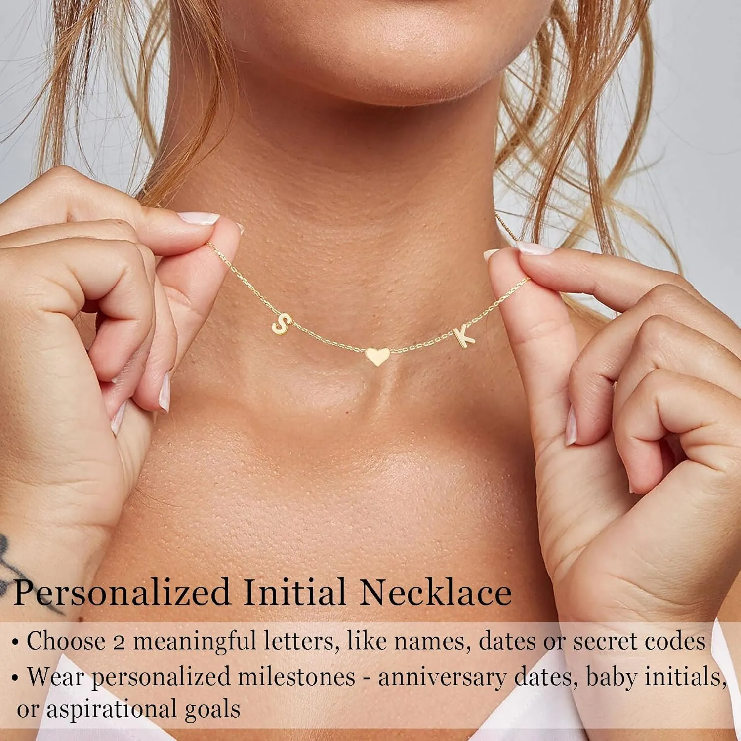 Gold Heart Initial Necklaces for Women 14K Gold Plated Dainty Heart A-Z Letter Pendant Necklace Cute Personalized Initial Letter Name Necklace Gold Jewelry Birthday Gifts for Women