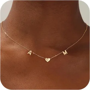 Gold Heart Initial Necklaces for Women 14K Gold Plated Dainty Heart A-Z Letter Pendant Necklace Cute Personalized Initial Letter Name Necklace Gold Jewelry Birthday Gifts for Women