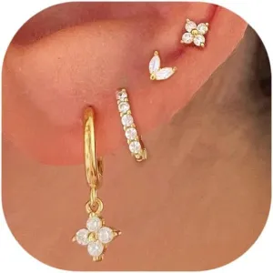 Gold Hoop Earrings Set for Women, Small 14K Gold Plated Huggie Earrings for Multiple Piercing, Dainty Earrings Set