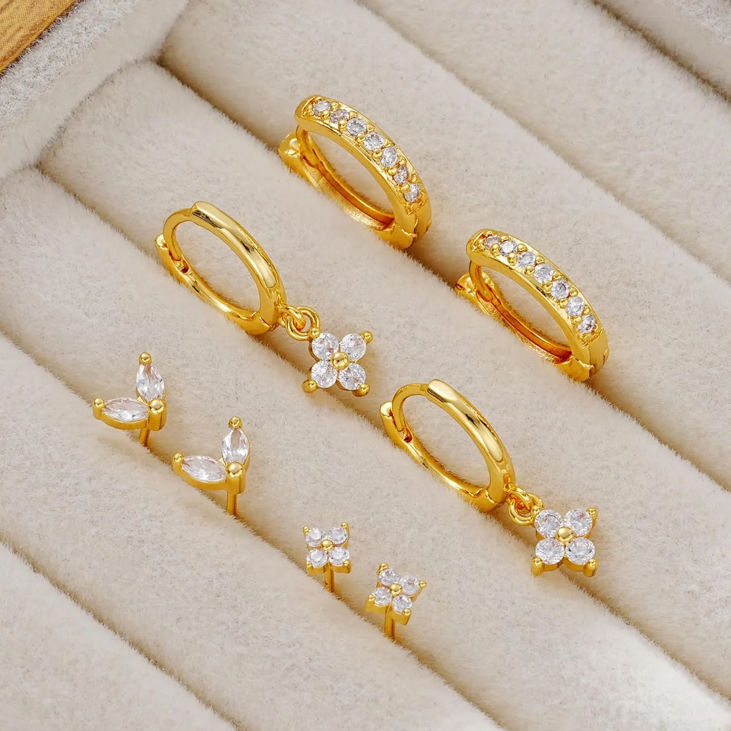 Gold Hoop Earrings Set for Women, Small 14K Gold Plated Huggie Earrings for Multiple Piercing, Dainty Earrings Set
