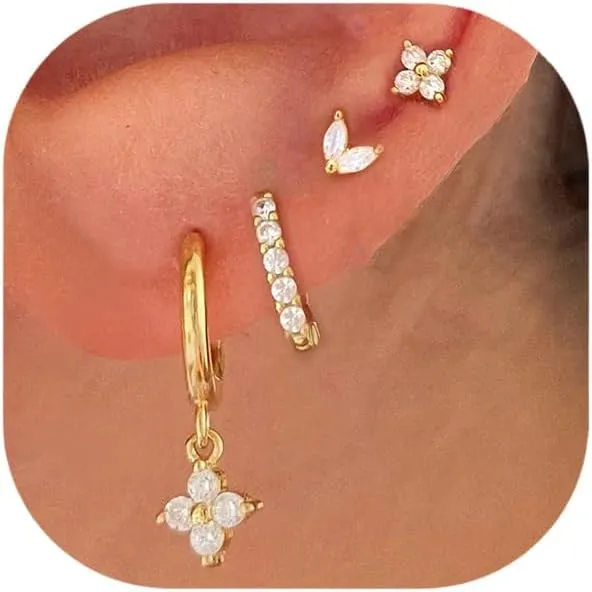 Gold Hoop Earrings Set for Women, Small 14K Gold Plated Huggie Earrings for Multiple Piercing, Dainty Earrings Set