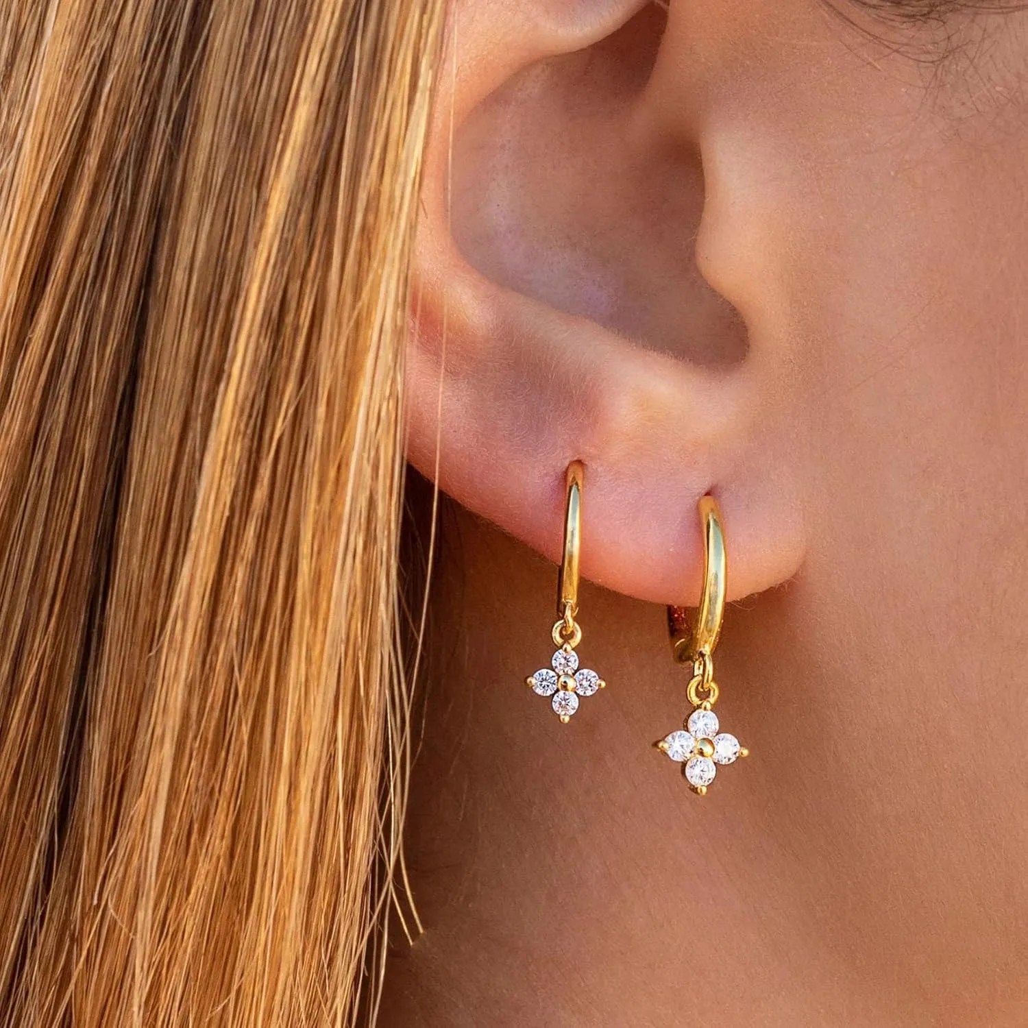 Gold Hoop Earrings Set for Women, Small 14K Gold Plated Huggie Earrings for Multiple Piercing, Dainty Earrings Set