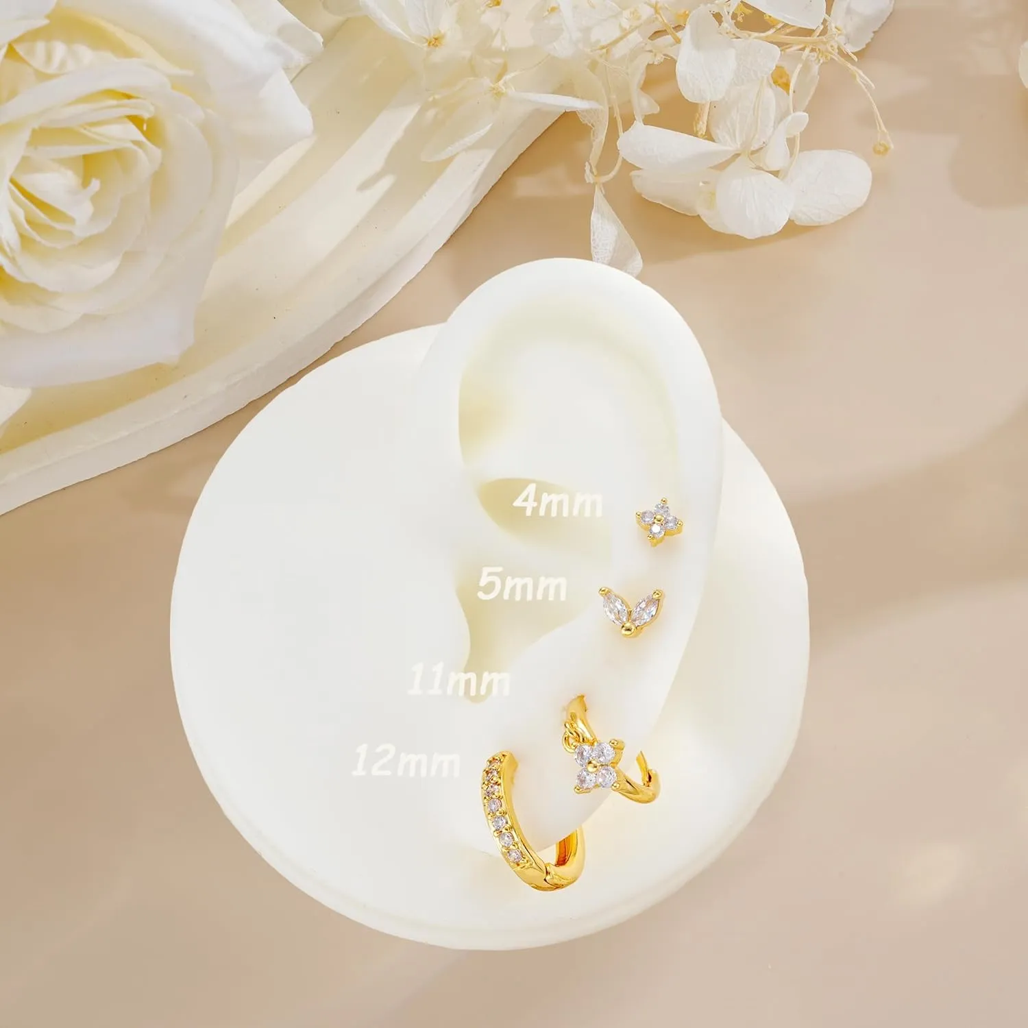 Gold Hoop Earrings Set for Women, Small 14K Gold Plated Huggie Earrings for Multiple Piercing, Dainty Earrings Set