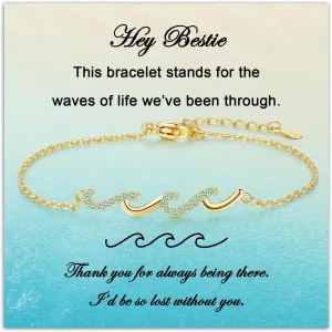 Gold Plated Bracelet for Women, Charm Cubic Zirconia Wave Bracelet for Sister Mom Bestie Wife, Meaningful Jewelry Gifts for Mother's Day Birthday Christmas